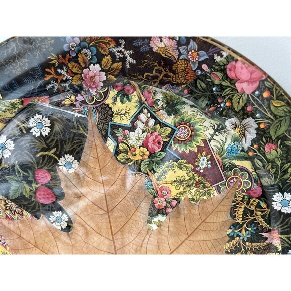 Large Vtg Signed Glass Serving Plate Decoupage Raspberries Leaves 13" - Picture 11 of 12